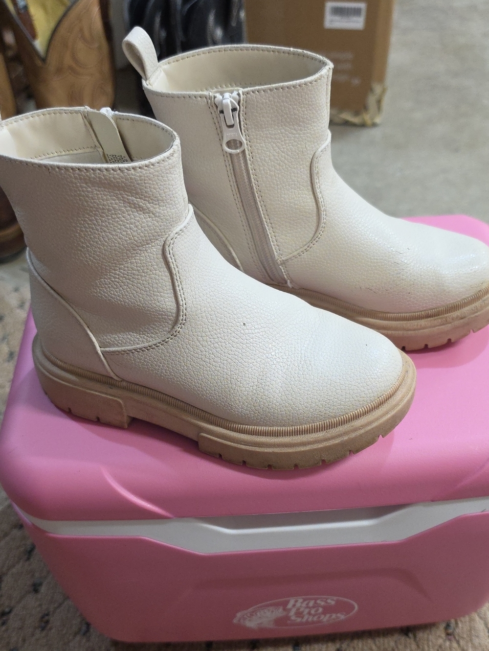 Girl's Cream Chunky Zip Ankle Boots